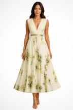 Harriet | Women V Neck Floral Pleated Wedding Guest Petite Midi Dress 2