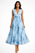 Harriet | Women V Neck Floral Pleated Wedding Guest Petite Midi Dress 3
