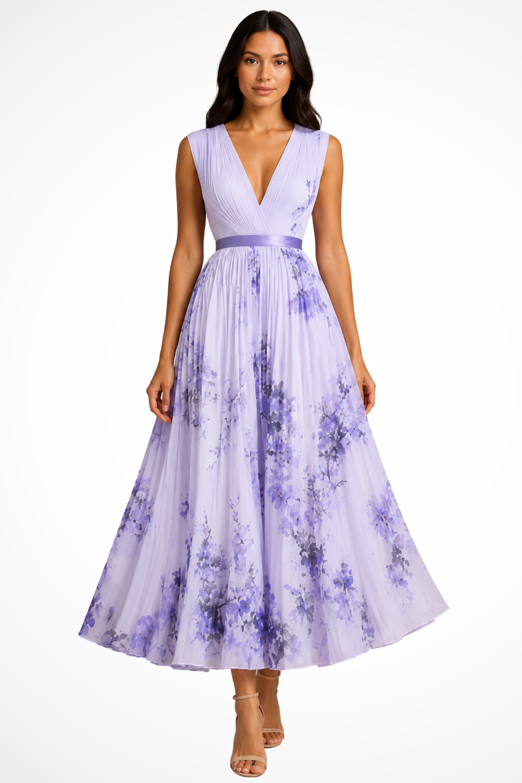 Harriet | Women V Neck Floral Pleated Wedding Guest Petite Midi Dress 4