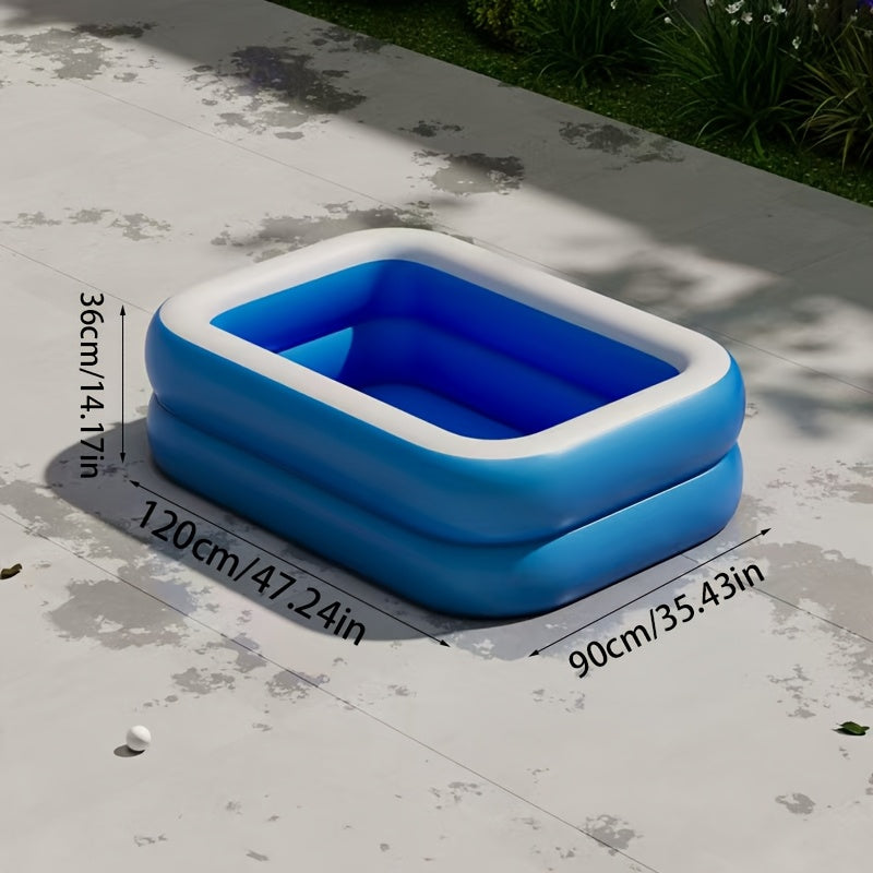 Inflatable Rectangular Family Swimming Pool | 3-Ring Outdoor Garden Pool 0
