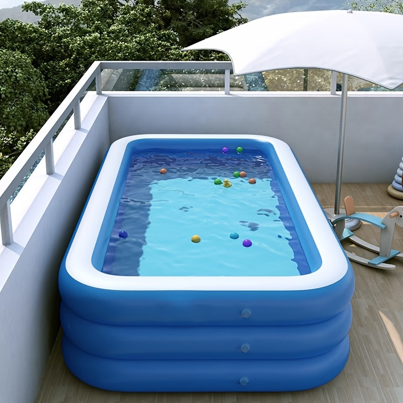 Inflatable Rectangular Family Swimming Pool | 3-Ring Outdoor Garden Pool 2