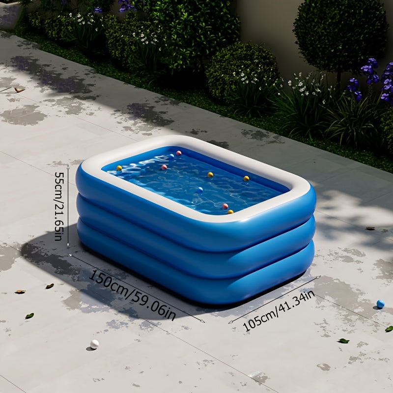 Inflatable Rectangular Family Swimming Pool | 3-Ring Outdoor Garden Pool 4