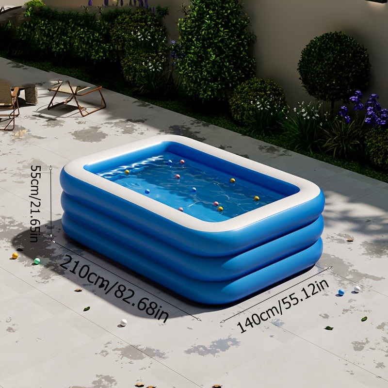 Inflatable Rectangular Family Swimming Pool | 3-Ring Outdoor Garden Pool 5