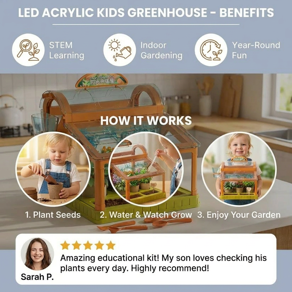 LED Acrylic Kids Greenhouse – Indoor Plant Growing Kit for Learning & Fun 3