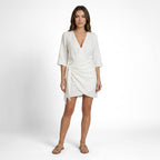 Vestido mini cruzado de lino ligero para mujer | Vestido de verano asimétrico y con estilo