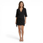 Vestido mini cruzado de lino ligero para mujer | Vestido de verano asimétrico y con estilo