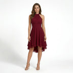 Vestido mini ligero con volantes para mujer | Elegante vestido de cóctel de verano con cuello halter