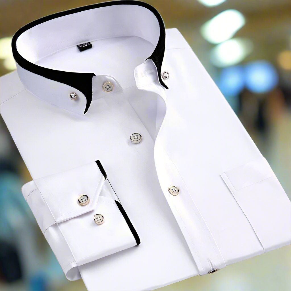 Long-sleeved shirt with contrast collar 1