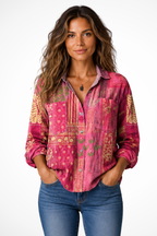 Matilda | Women Bandana Print Button Down Boho Blouse 3
