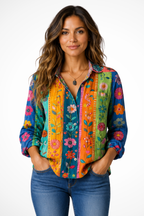 Matilda | Women Bandana Print Button Down Boho Blouse 4