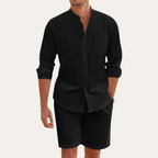 Mens Lightweight Cotton Summer Set | Relaxed Fit Long Sleeve Shirt and Shorts 2