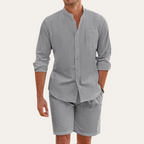 Mens Lightweight Cotton Summer Set | Relaxed Fit Long Sleeve Shirt and Shorts 5