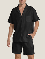 Mens Lightweight Woven Summer Set | Relaxed Short Sleeve Shirt and Drawstring Shorts 2