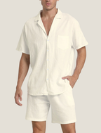 Mens Lightweight Woven Summer Set | Relaxed Short Sleeve Shirt and Drawstring Shorts 4