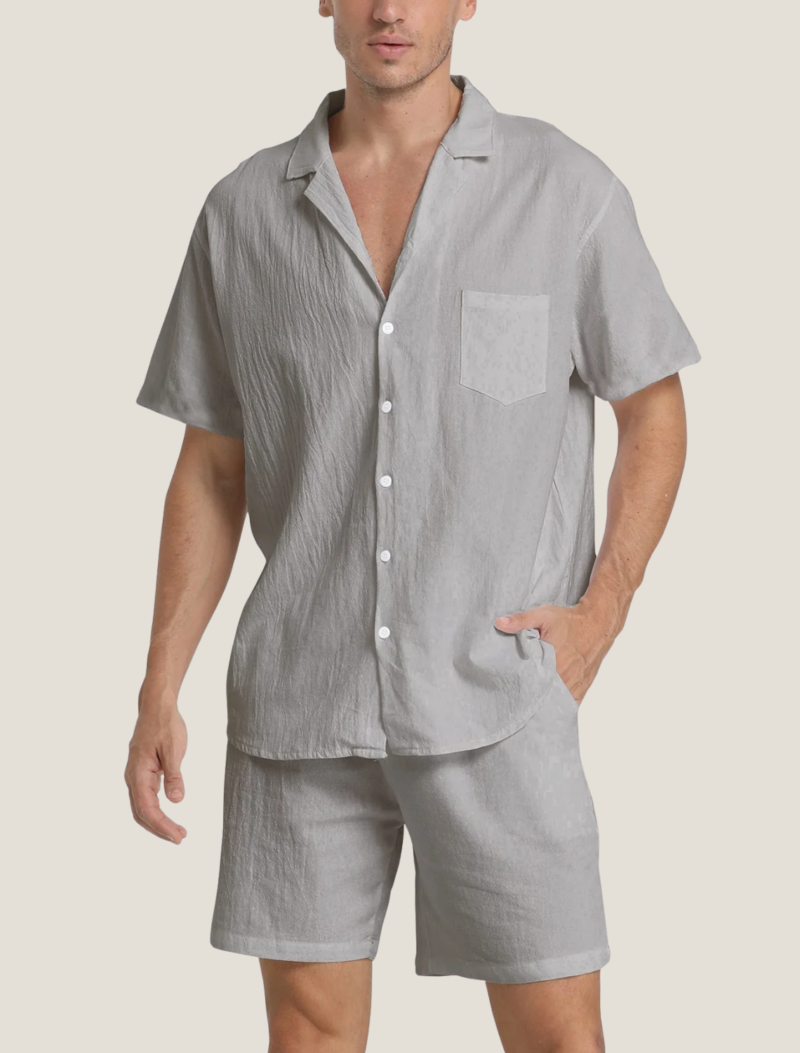 Mens Lightweight Woven Summer Set | Relaxed Short Sleeve Shirt and Drawstring Shorts 5