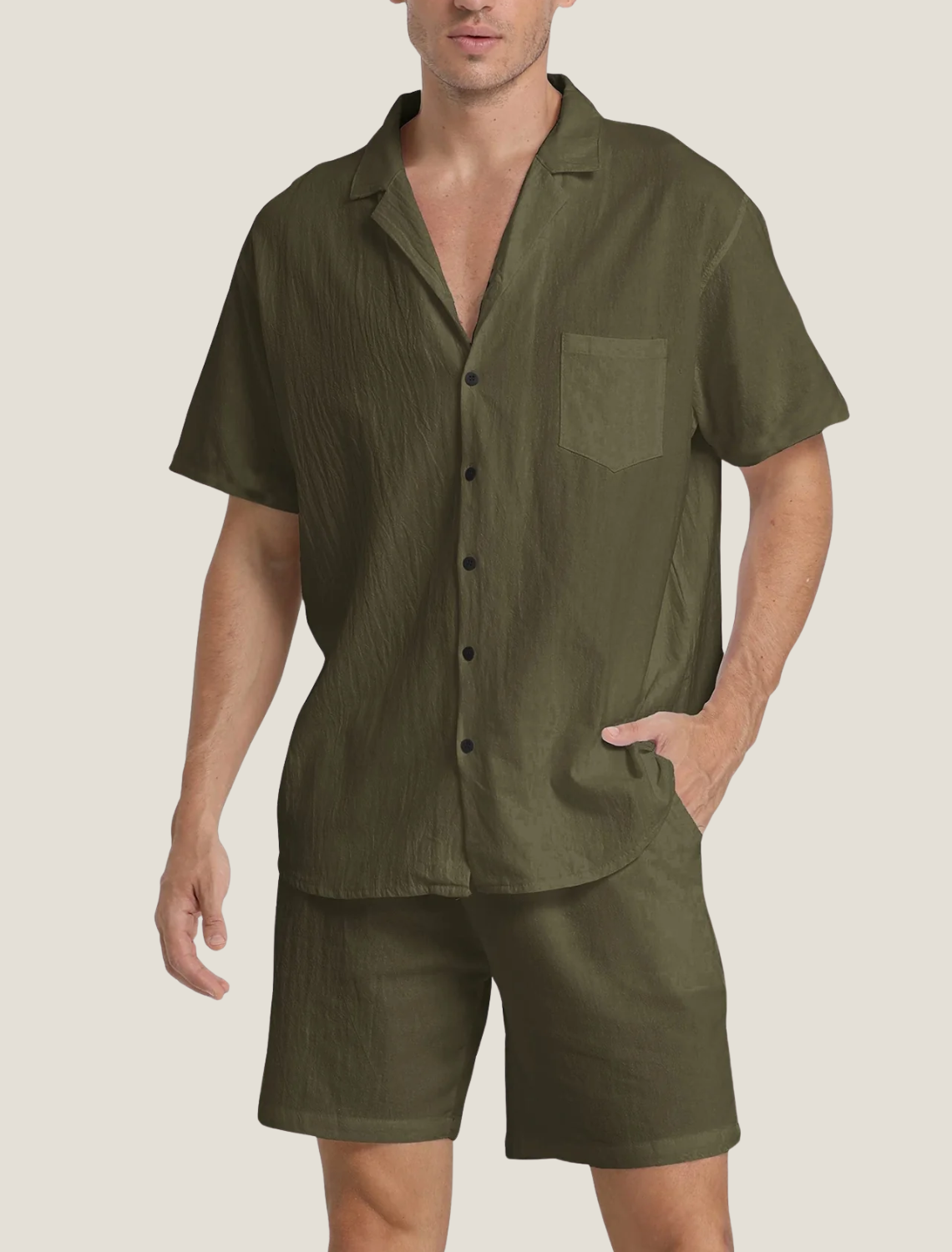 Mens Lightweight Woven Summer Set | Relaxed Short Sleeve Shirt and Drawstring Shorts 6