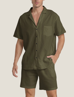 Mens Lightweight Woven Summer Set | Relaxed Short Sleeve Shirt and Drawstring Shorts 6