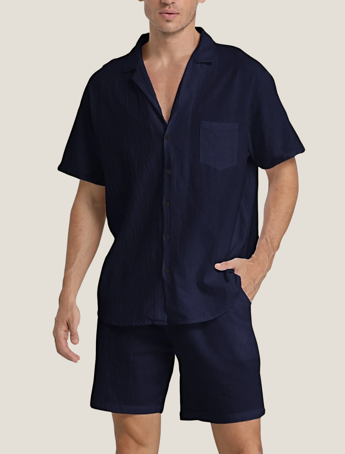Mens Lightweight Woven Summer Set | Relaxed Short Sleeve Shirt and Drawstring Shorts 7
