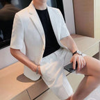 Mens Textured Woven Two-Piece Set | Stylish Short Sleeve Blazer and Shorts for Summer 1