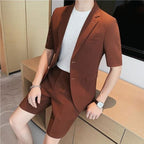 Mens Textured Woven Two-Piece Set | Stylish Short Sleeve Blazer and Shorts for Summer 3
