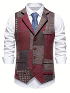 Men's Tweed Spike Pattern Vest | Structured Tailored Fit for Formal Occasions 0