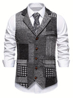 Men's Tweed Spike Pattern Vest | Structured Tailored Fit for Formal Occasions 1