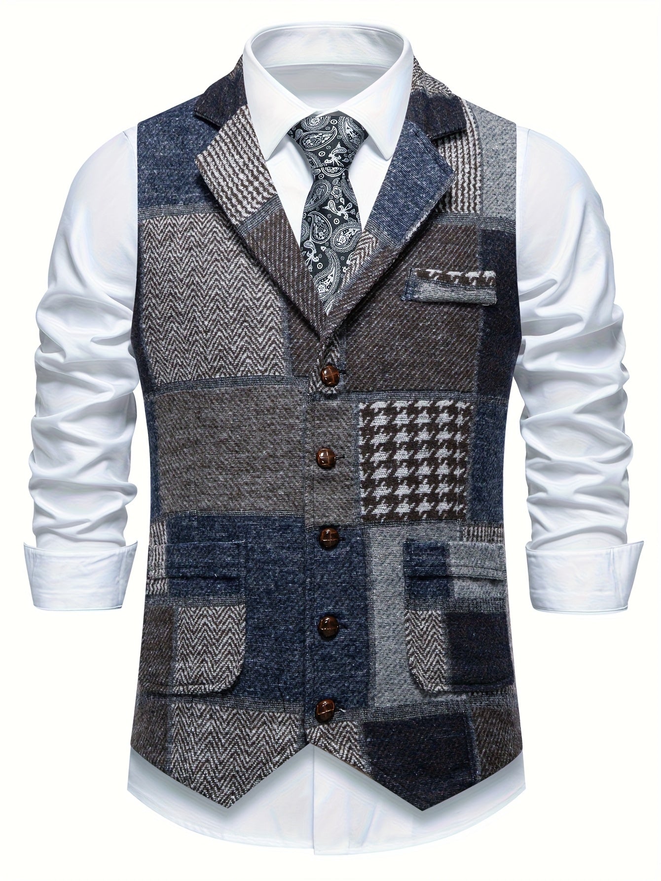 Men's Tweed Spike Pattern Vest | Structured Tailored Fit for Formal Occasions 2