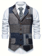 Men's Tweed Spike Pattern Vest | Structured Tailored Fit for Formal Occasions 2
