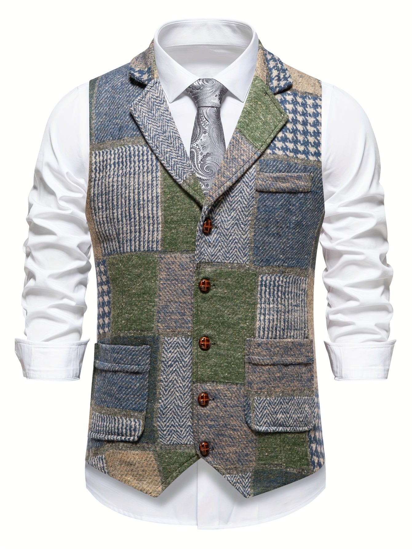Men's Tweed Spike Pattern Vest | Structured Tailored Fit for Formal Occasions 3