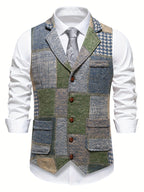 Men's Tweed Spike Pattern Vest | Structured Tailored Fit for Formal Occasions 3