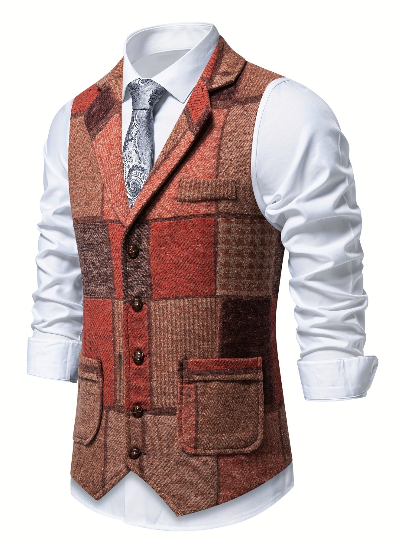 Men's Tweed Spike Pattern Vest | Structured Tailored Fit for Formal Occasions 5