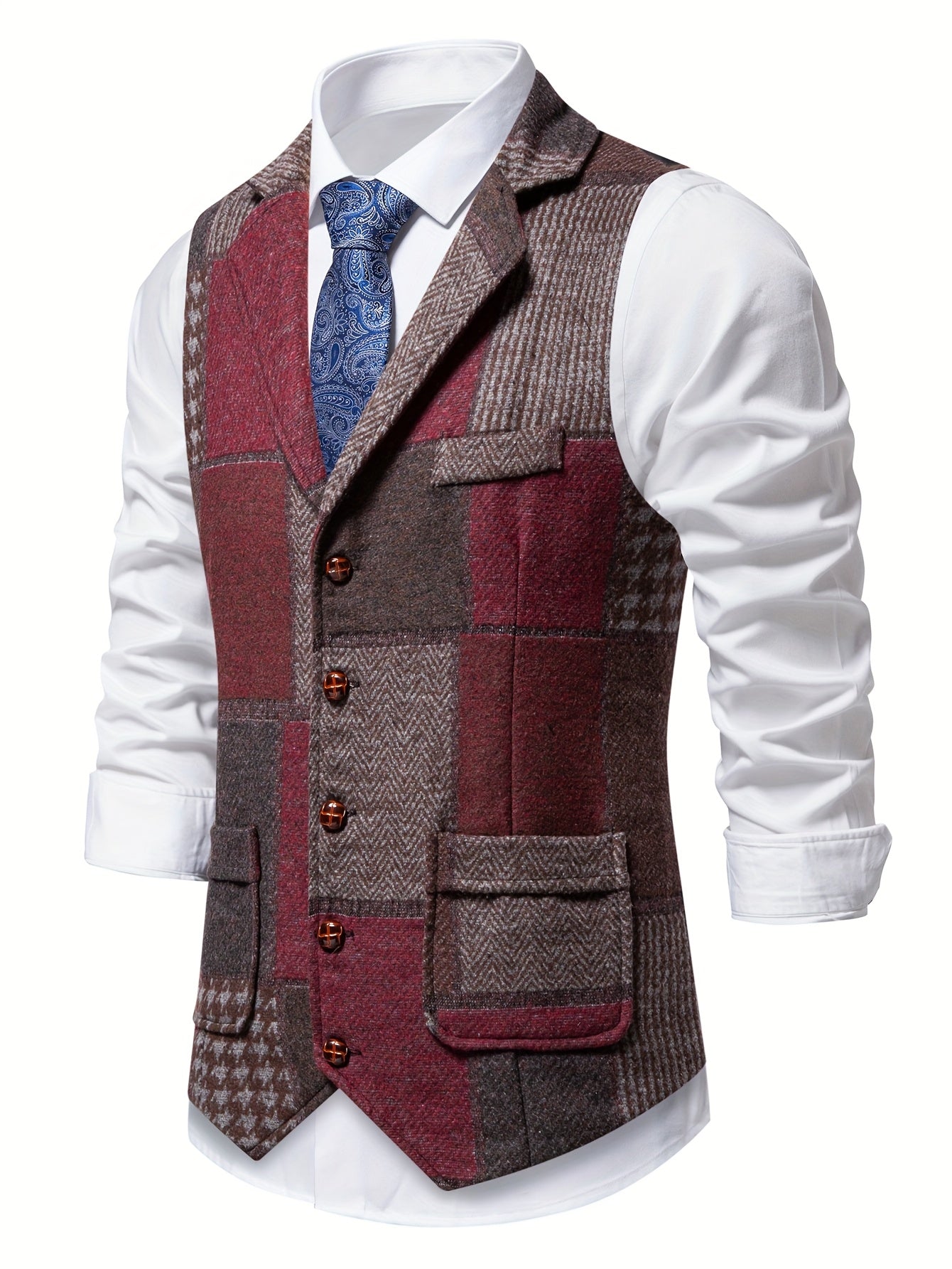 Men's Tweed Spike Pattern Vest | Structured Tailored Fit for Formal Occasions 6