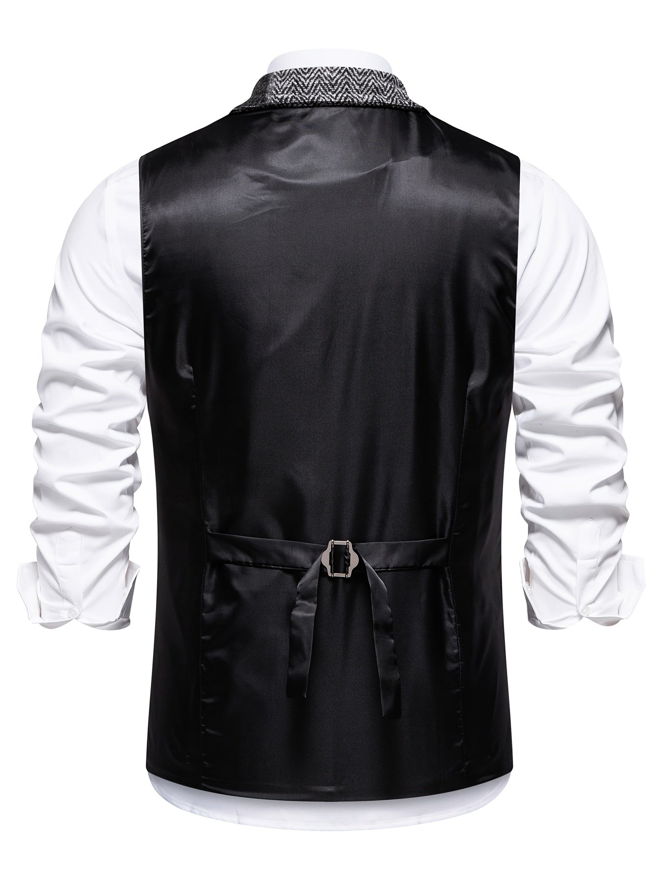 Men's Tweed Spike Pattern Vest | Structured Tailored Fit for Formal Occasions 8