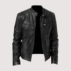 Men's leather jacket with stand-up collar 0
