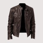Men's leather jacket with stand-up collar 2