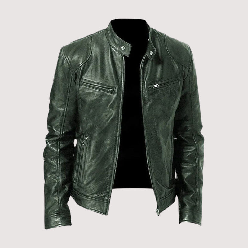 Men's leather jacket with stand-up collar 3