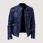 Men's leather jacket with stand-up collar 4