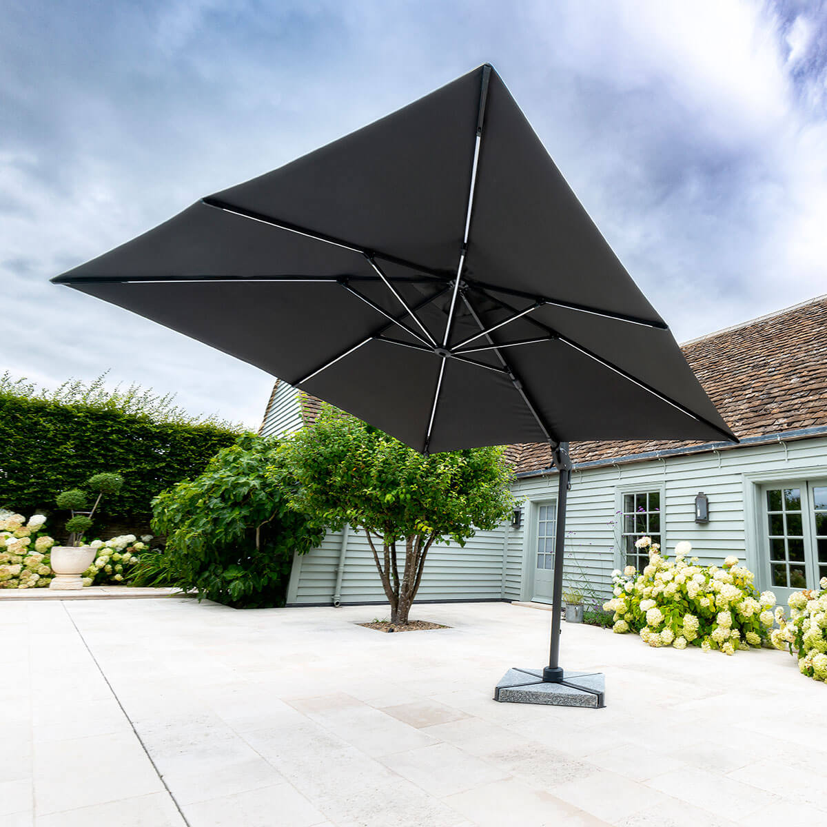 Premium 3m x 3m Cantilever Garden Parasol with LED Lights, 360° Rotation & Base Included 0