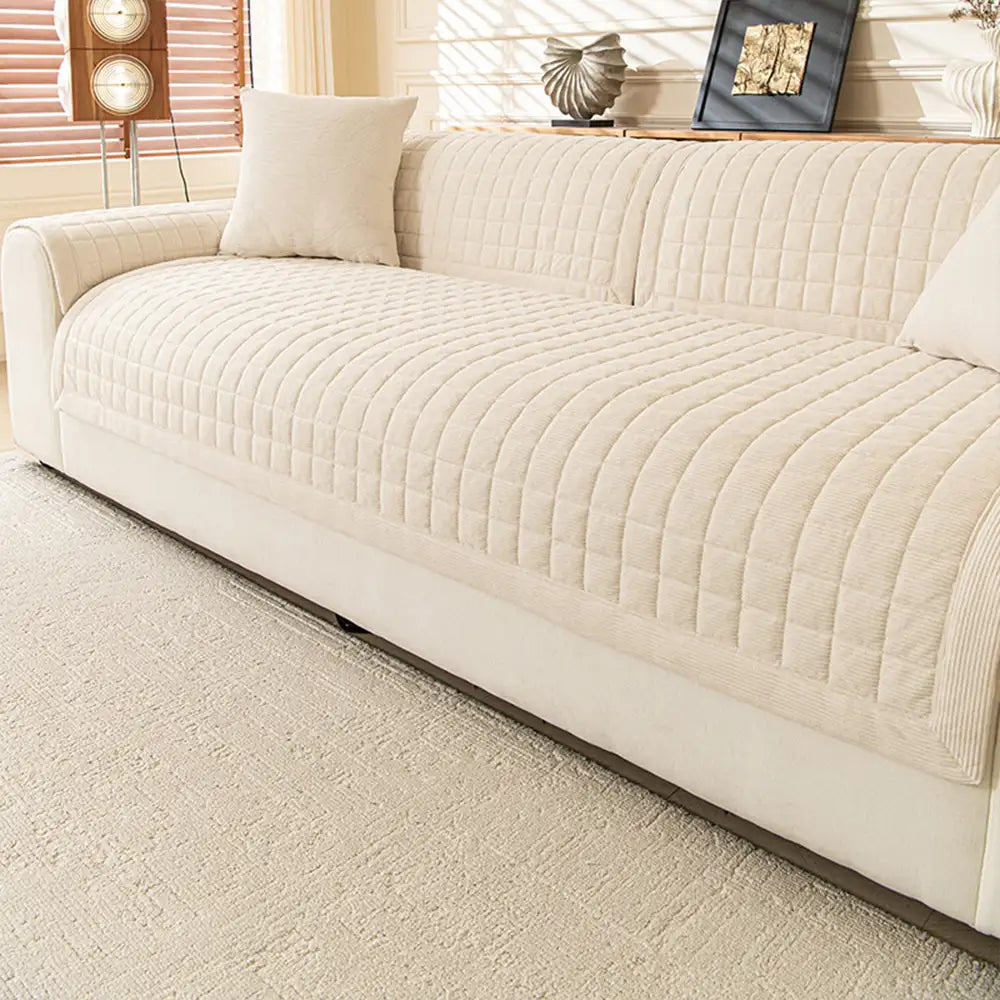 Quilted Square Simple Comfortable Sofa Protector Non-Slip Couch Cover 2