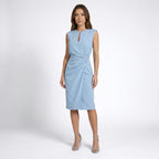 Vestido midi cruzado suave y fruncido para mujer | Elegante vestido de verano con mangas tipo capa