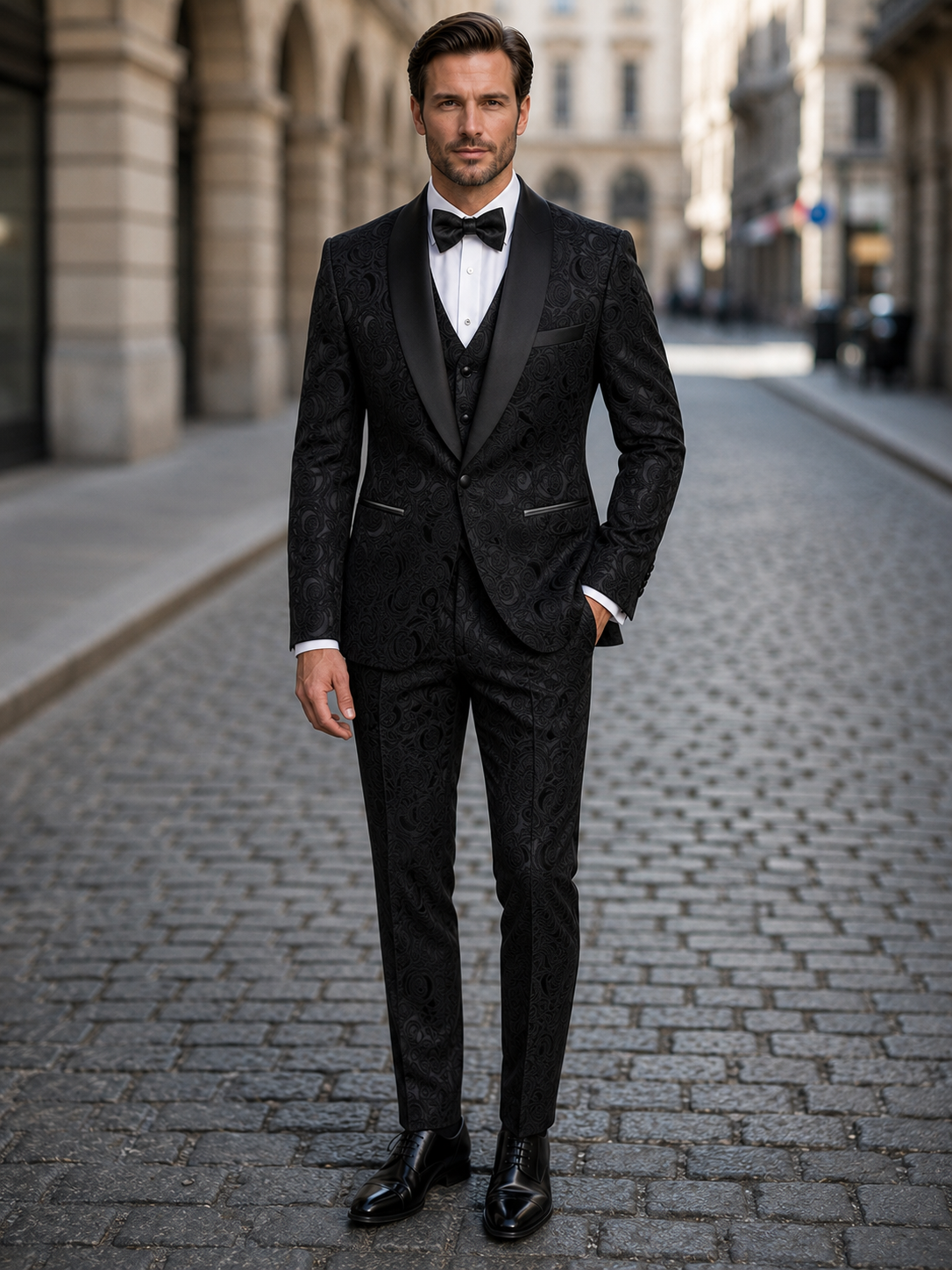 Men's Woven Fabric Suit Set | Tailored Three-Piece Formal Attire for Weddings