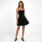 Vestido mini ligero con tirantes y volantes en capas para mujer | Elegante vestido de verano con volantes