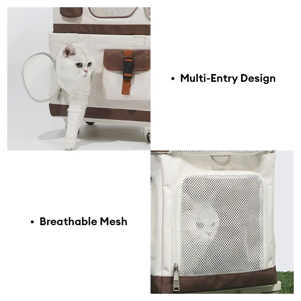 Travel Carrier Double-Layer Foldable Cat Bag with Detachable Trolley 4