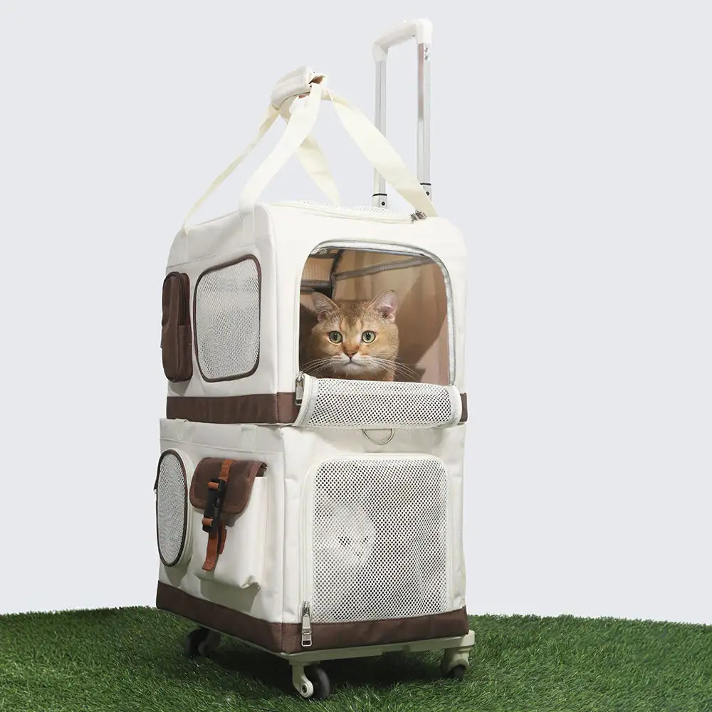 Travel Carrier Double-Layer Foldable Cat Bag with Detachable Trolley 6