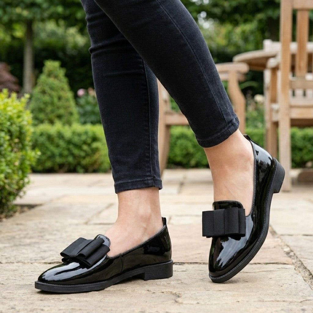 Womens Patent Leather Loafers | Elegant Pointed Toe Slip-On Shoes with Orthopedic Support 1