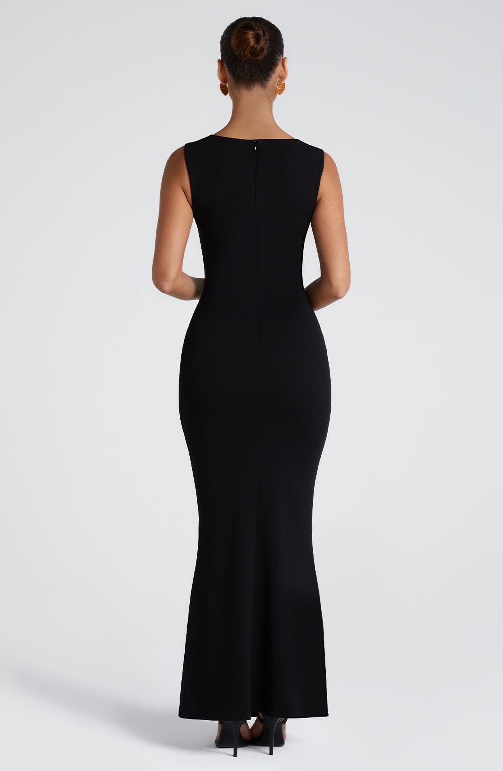 Women's Black Bodycon Maxi Dress | Sculpted Square Neck Formal Gown 3
