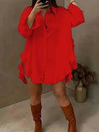 Women's Breathable Fabric Button Front Blouse | Relaxed Oversized Summer Top with Cascading Ruffle Trim 10