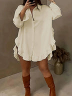 Women's Breathable Fabric Button Front Blouse | Relaxed Oversized Summer Top with Cascading Ruffle Trim 9