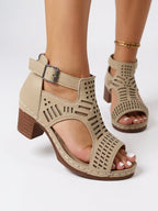 Womens Breathable Leather Sandals | Elegant Block Heel Cutout Design 4