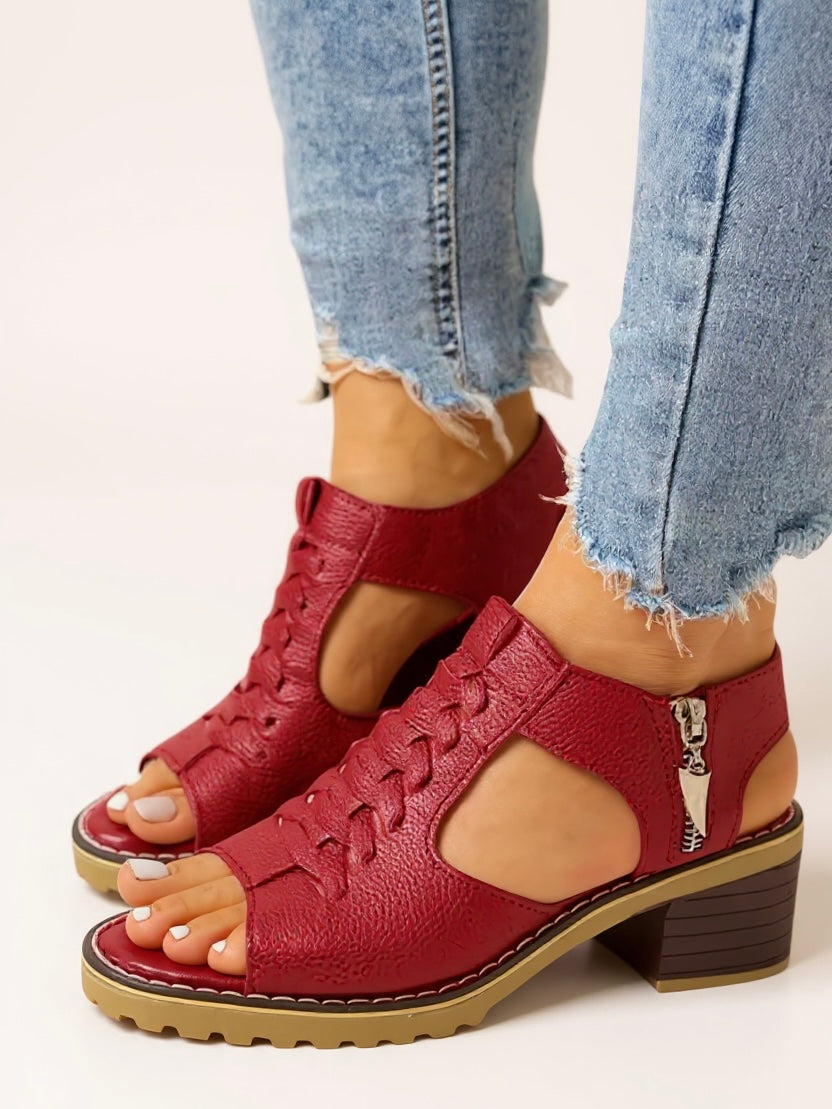 Womens Breathable Leather Sandals | Elegant Block Heel Evening Footwear 4